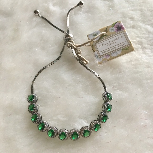 STELLA PICCIOTTO STERLING SILVER EMERALD ZIRCONIA BRACELET - Picture 2 of 5